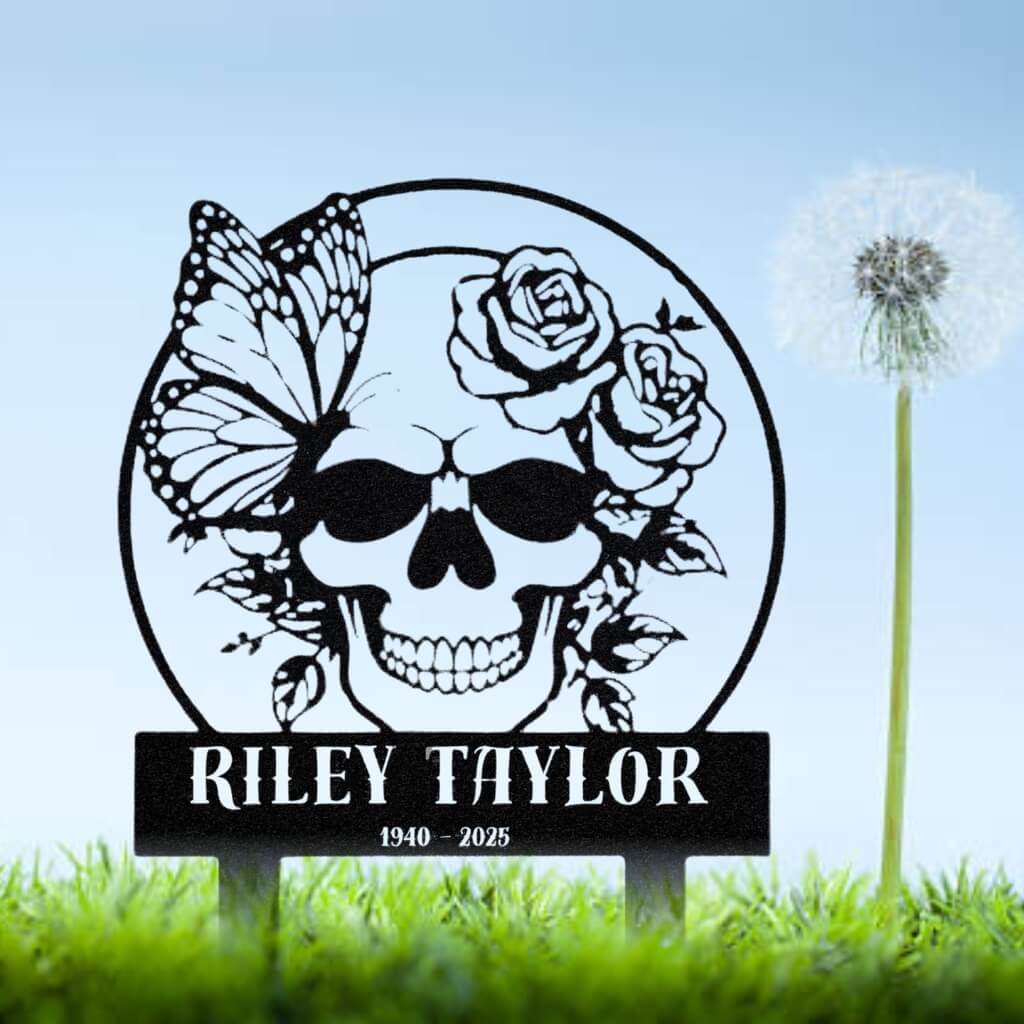 7101. Skull, Butterfly & Roses