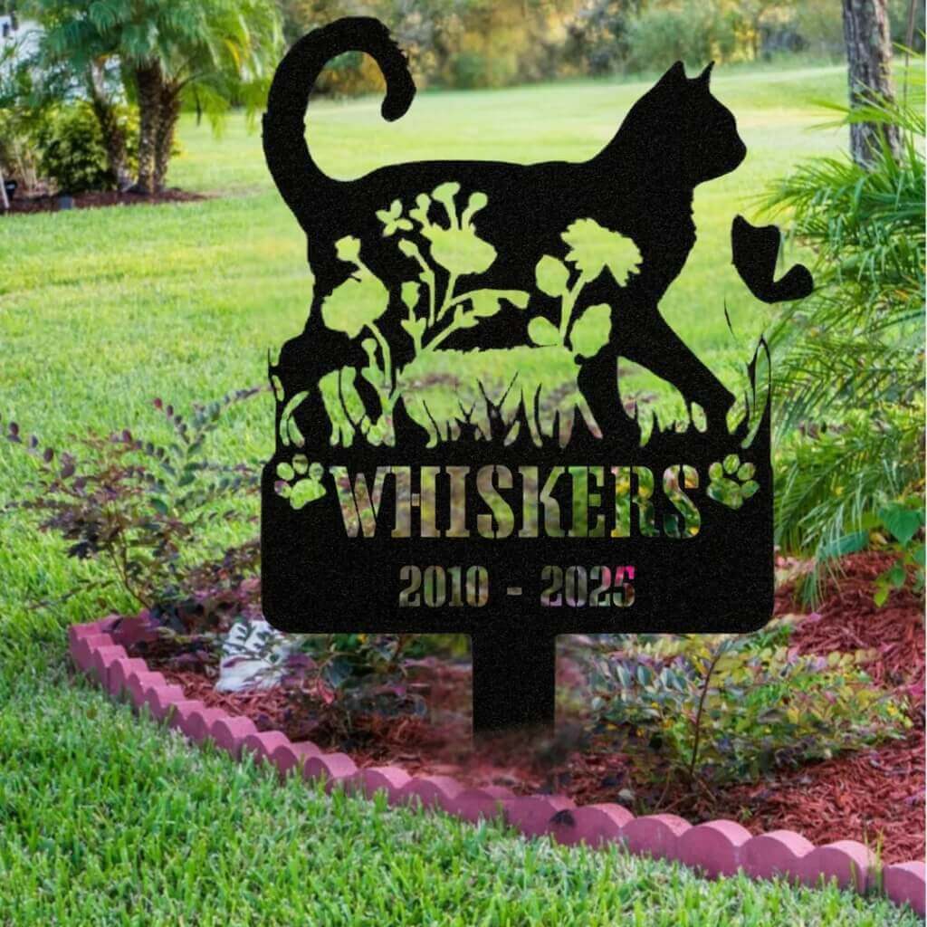 5407 Cat with flower in belly - Memorial Metal Signs