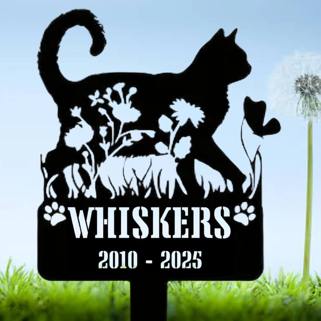 5407 Cat with flower in belly - Memorial Metal Signs