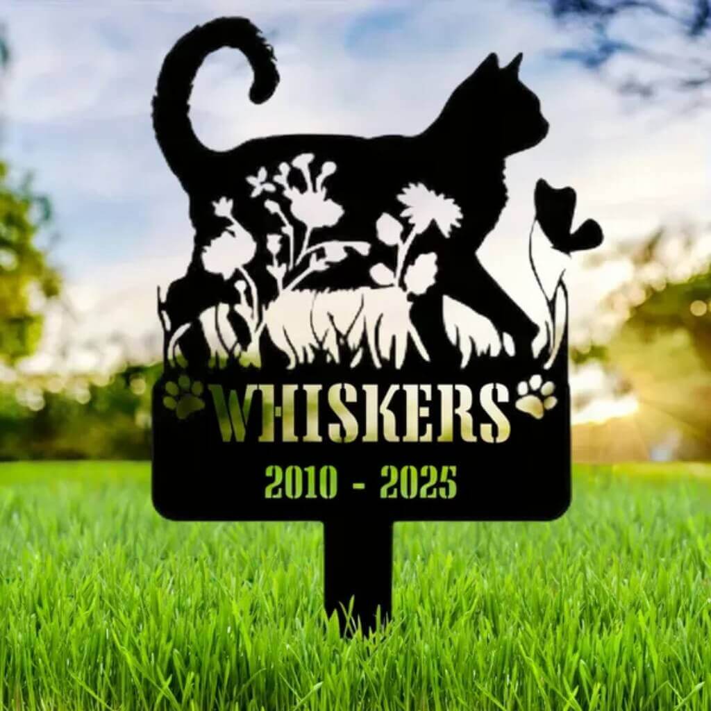 5407 Cat with flower in belly - Memorial Metal Signs