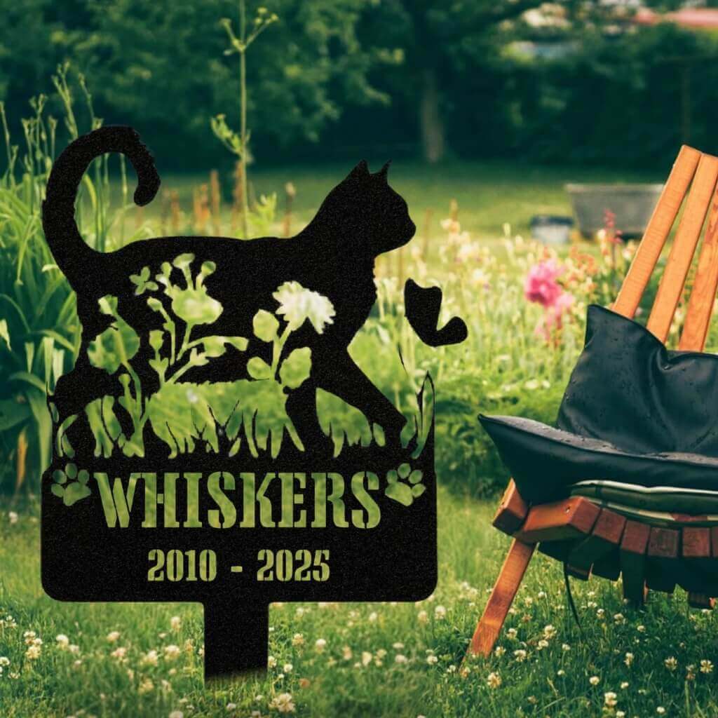 5407 Cat with flower in belly - Memorial Metal Signs