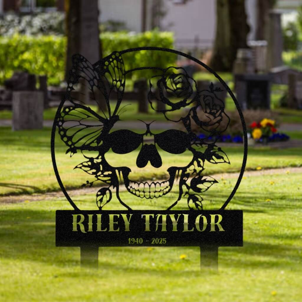 7101. Skull, Butterfly & Roses